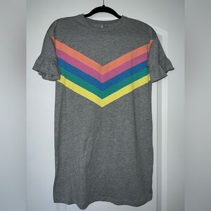 ASOS Rainbow T-Shirt Dress Tunic Ruffle Short Sleeve Grey Casual Dress